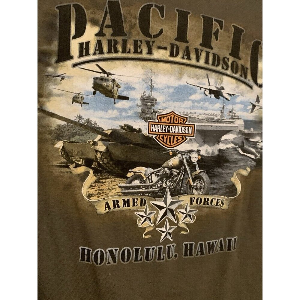 Harley-Davidson Pacific Armed Forces Long Sleeve Shirt Honolulu Hawaii Green XL